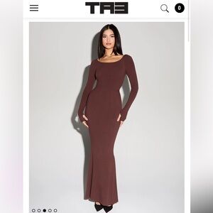 TA3 Scoopy Long Sleeve Rib Mermaid Dress - Mocha